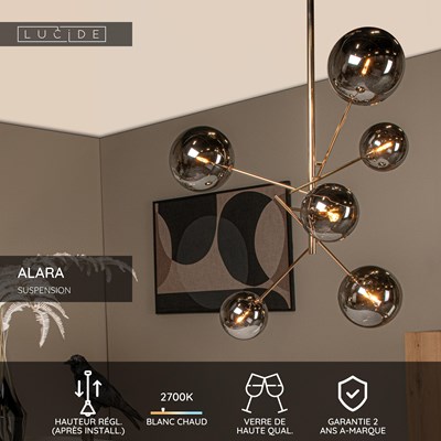 Lucide ALARA - Suspension - Ø 72 cm - LED - G4 - 6x1,5W 2700K - Or